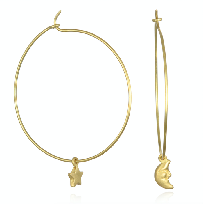 18 Karat Gold Moon & Star Drops