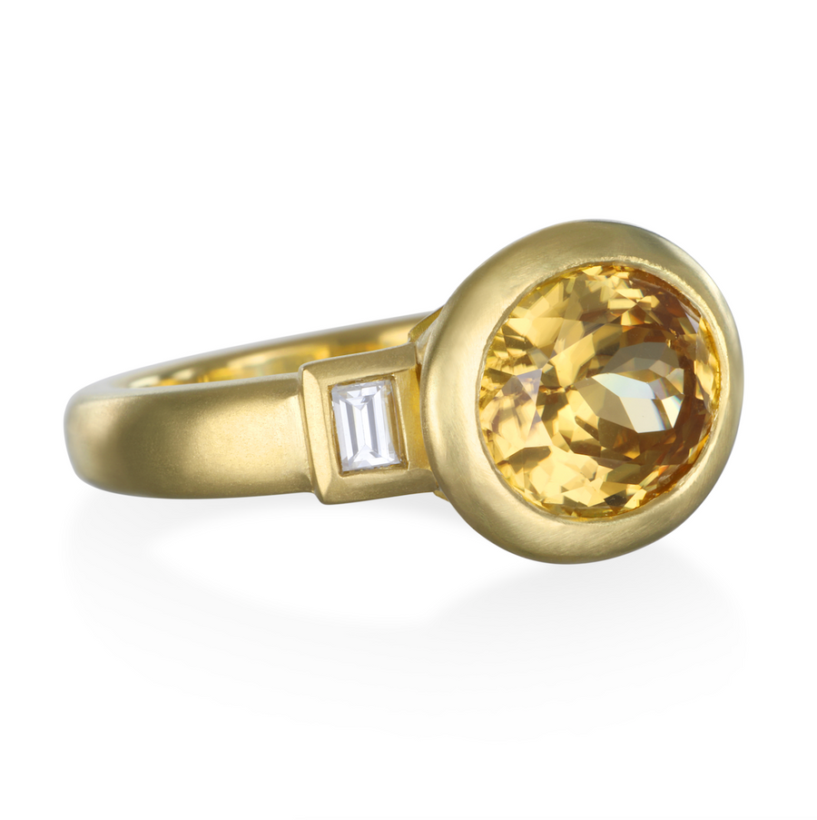 18 Karat Gold Zircon Diamond Three Stone Ring