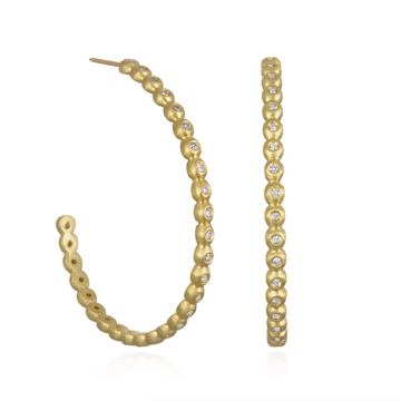 18 Karat Gold Diamond Granulation Oval Hoop Earrings