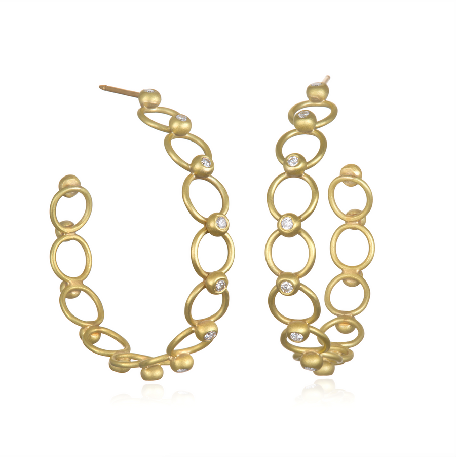 18 Karat Gold Diamond Lace Hoop Earrings