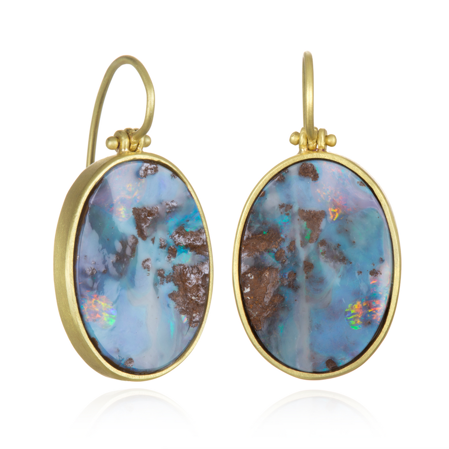 18 Karat Gold Boulder Opal Split Earrings with Hinge