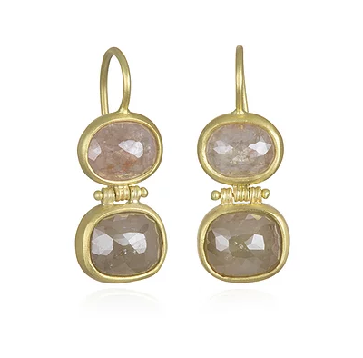 18 Karat Gold Double Hinge Milky Diamond Earrings