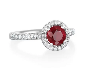 Platinum Burmese Ruby and Diamond Halo Ring