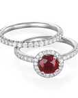 Platinum Burmese Ruby and Diamond Halo Ring