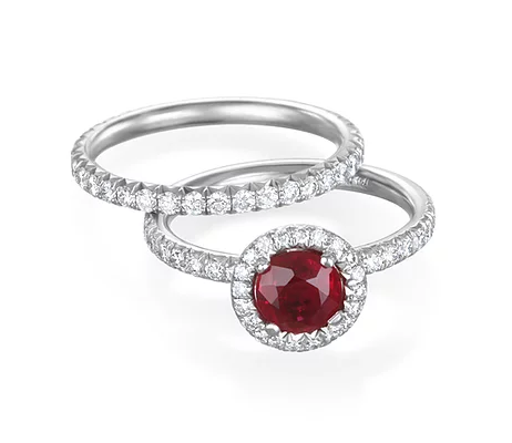 Platinum Burmese Ruby and Diamond Halo Ring