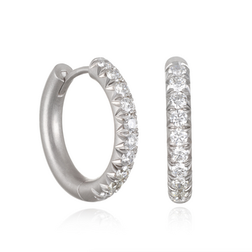 Platinum Micro Pave Diamond Hinged Hoops - Medium