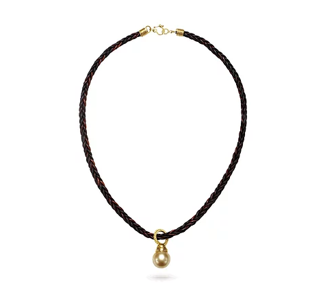 18 Karat Gold Golden South Sea Pearl Pendant on Leather Cord