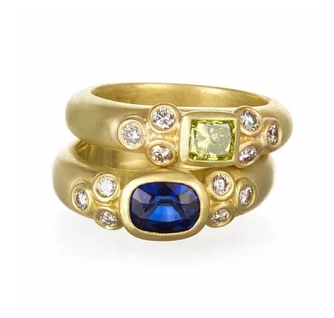 Green Diamond + Blue Sapphire Rings