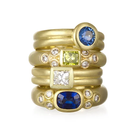 Green Diamond + Blue Sapphire Rings