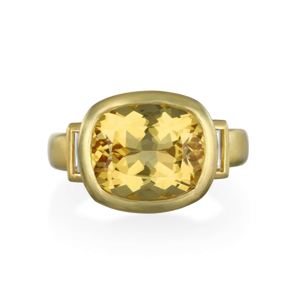 Golden Beryl Diamond Three Stone Ring
