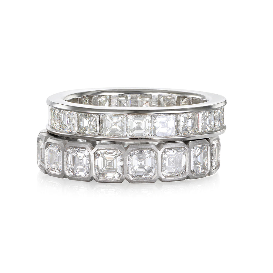 Platinum Asscher Diamond Eternity Channel Ring