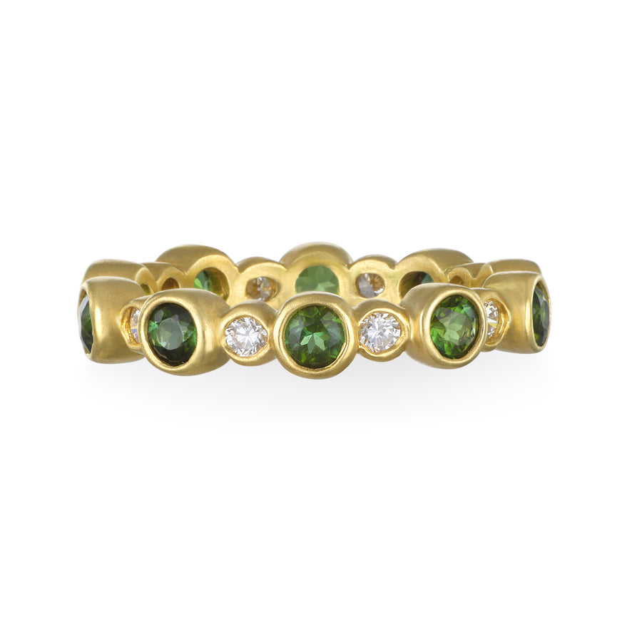 18 Karat Gold Diamond and  Green Tourmaline Eternity Ring