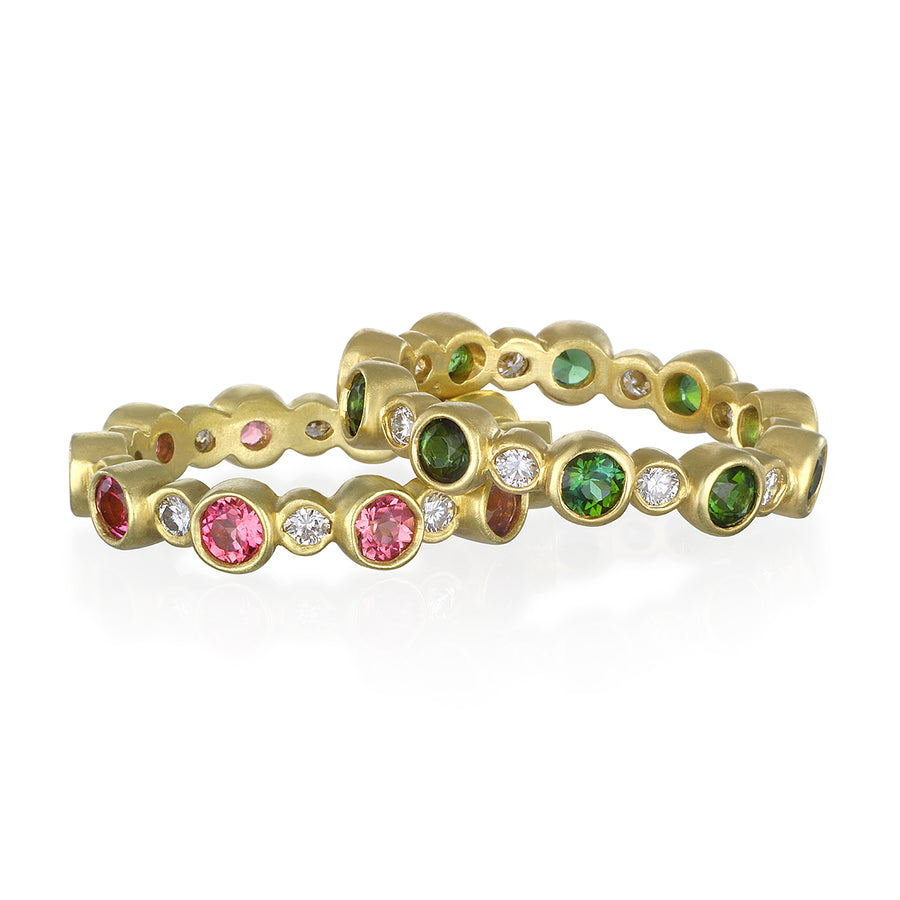 18 Karat Gold Diamond and  Green Tourmaline Eternity Ring
