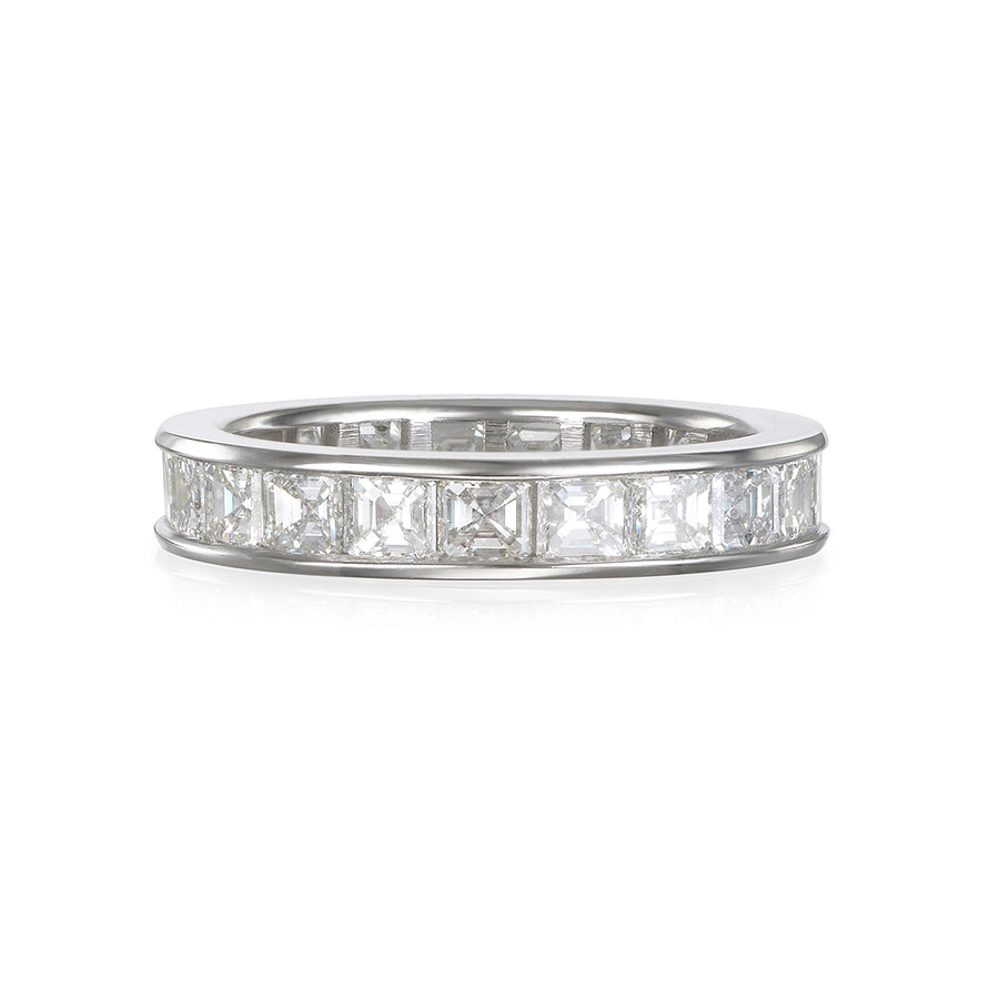 Platinum Asscher Diamond Eternity Channel Ring
