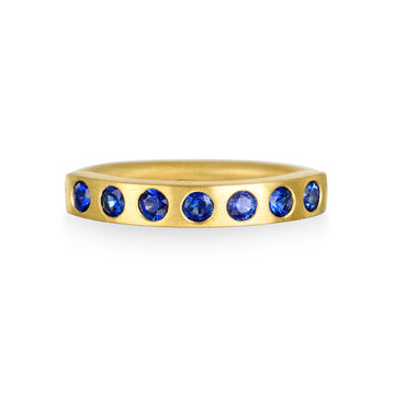 18 Karat Gold Blue Sapphire Burnished Bar Ring