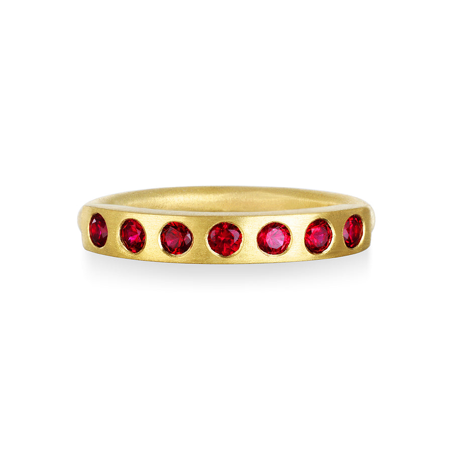 18 Karat Gold Ruby Burnished Bar Ring