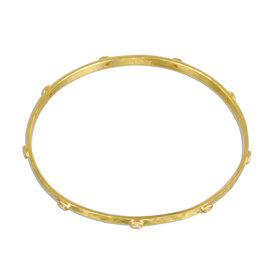 18 Karat Diamond Bezel Oval Bangle Bracelet